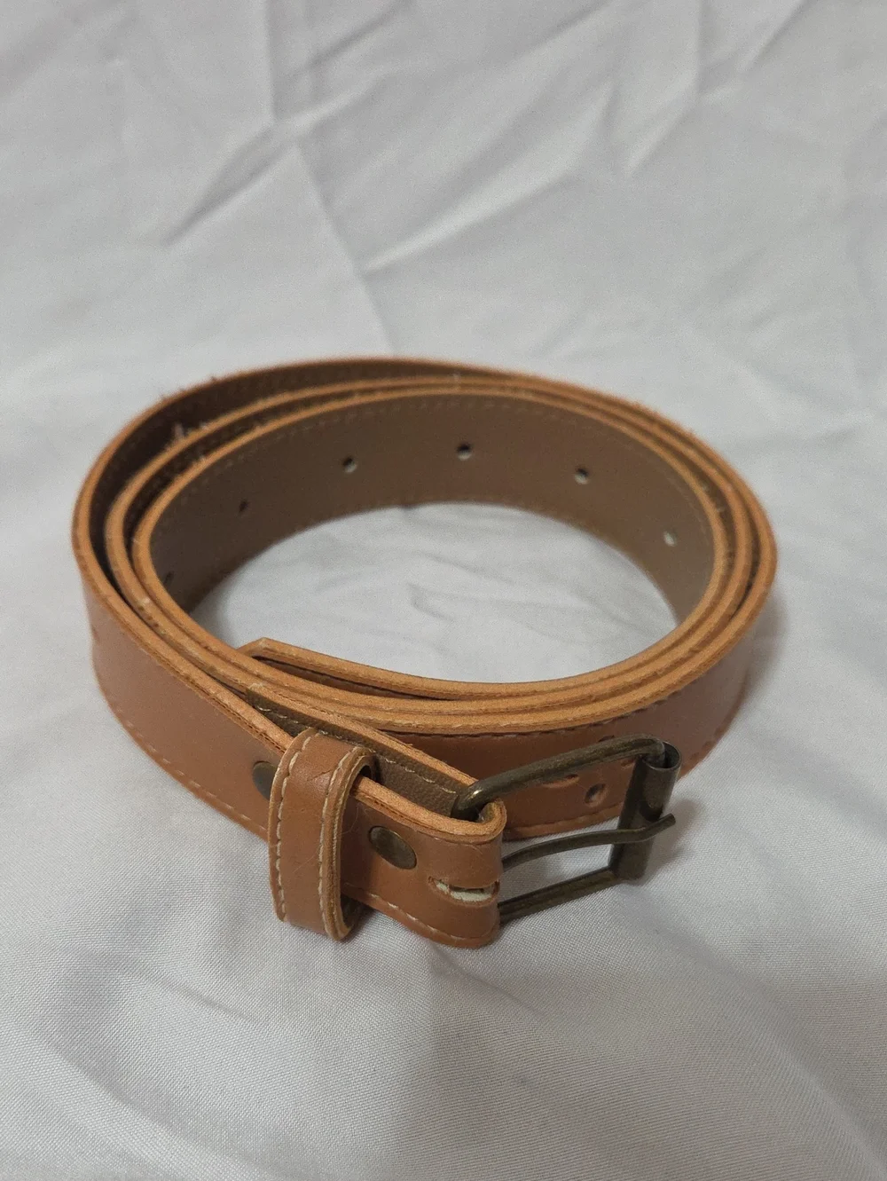 Tan Leather Belt with Flowers Cut Out Design, Antique-Style Buckle, Size 12
